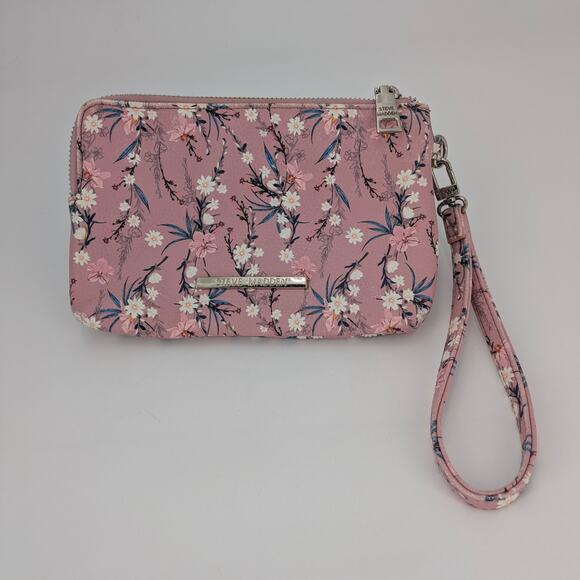 Steve Madden Pink Floral Wristlet Zippered Btrell Wallet Purse Clutch Flowers - Picture 7 of 10